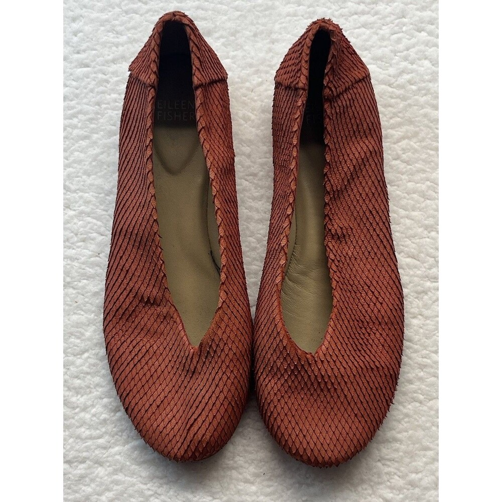 Eileen Fisher Shoes Womens 7.5 Orange Ballet Flats Leather Textured Minimalistic